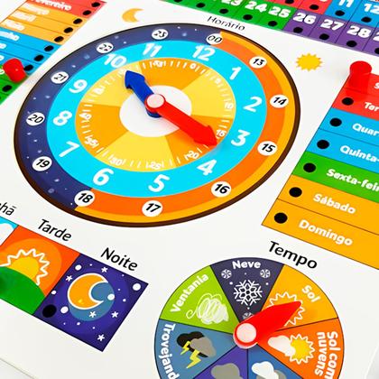 Imagem de Calendário Infantil Brinquedo Didático Em Madeira Com Horas Dias E Estações Do Ano