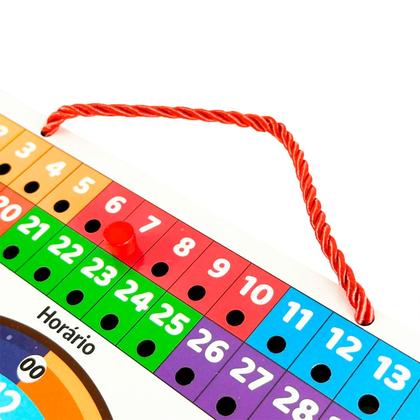 Imagem de Calendário Infantil Brinquedo Didático Em Madeira Com Horas Dias E Estações Do Ano