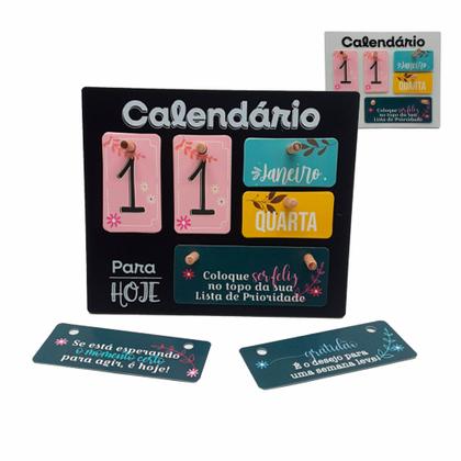 Imagem de Calendário Mesa Permanente Madeira Home Office Decoração Troca Frases