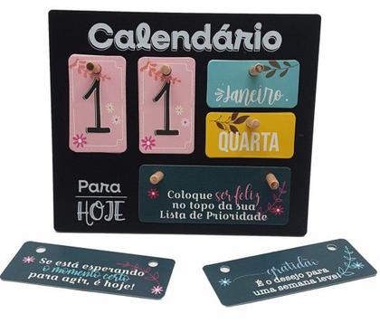 Imagem de Calendário Mesa Permanente Madeira Home Office Decoração Troca Frases