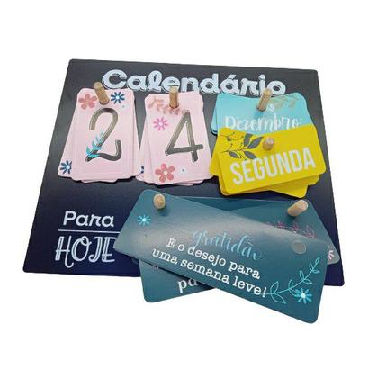 Imagem de Calendário Mesa Permanente Madeira Home Office Decoração Troca Frases