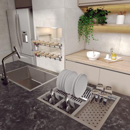 Imagem de Calha Quadrada Varanda Gourmet  Cozinha  Escorredor Inox P/Utensílios