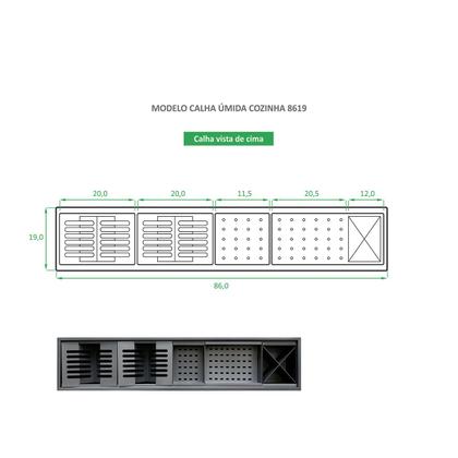 Imagem de Calha Úmida Gourmet Escorredor de Cozinha 86x19 Aço Inox Preta