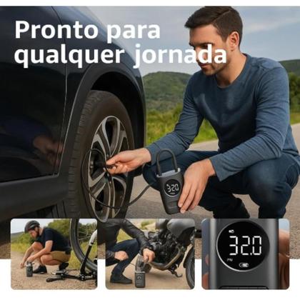 Imagem de Calibrador Compressor Pneu De Carro Bike Moto Eletrica Portátil Recarregável Bomba de encher Pneu Digital Carro Bike