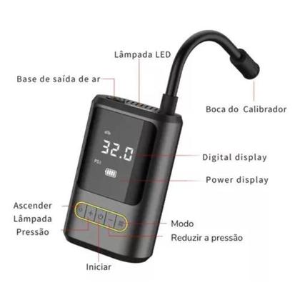 Imagem de Calibrador Compressor Pneu Digital Carro Bike Moto Sem Fio