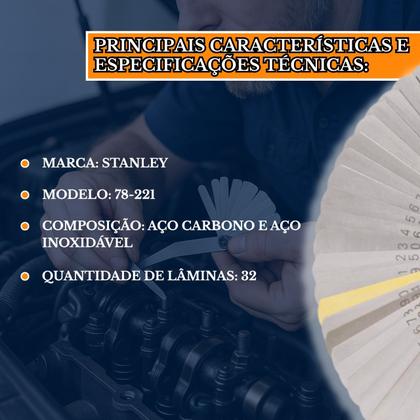 Imagem de Calibrador de Folga 32 Lâminas Stanley 15 a 35 Pol Mecânico Profissional Motor Carro Moto Tipo Leque