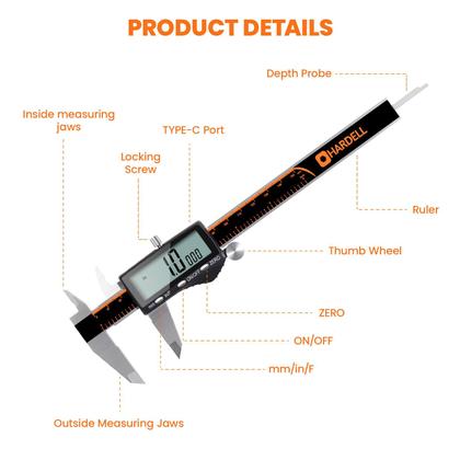 Imagem de Calibre digital HARDELL recarregável com LCD de 0-150 mm em aço inoxidável