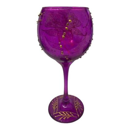 Imagem de Cálice Roxo Altar Rosa Dourada 400 Ml 20 Cm Vidro Celebra