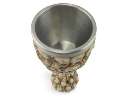 Imagem de Cálice Taça Crânios Caveira Skull Aço Inox Resina Relevo Decorativo Rock Colecionável Vinho Coquetel