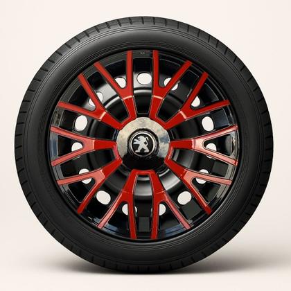 Imagem de Calota esportiva triton 14 black red + emblema resinado peugeot