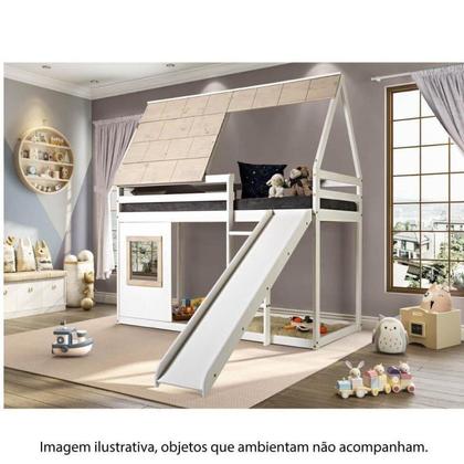 Imagem de Cama Alta Cabana Noopy com Escorregador Branco/Cera Bege - Casatema