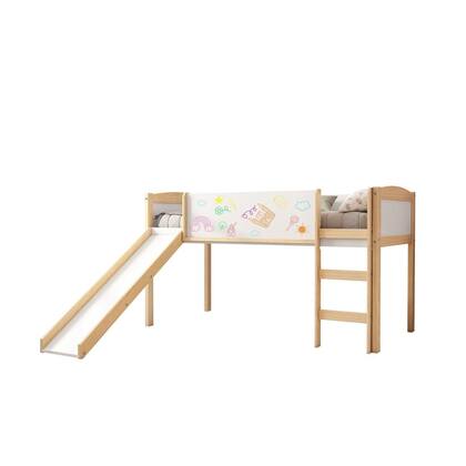 Imagem de Cama Alta com Escorregador e Lousa Madeira Maciça/MDF Exclusive Casatema Branco/Natural