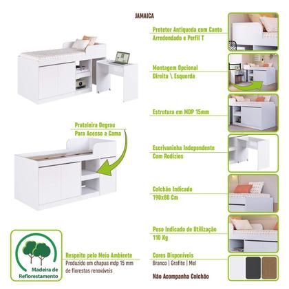 Imagem de Cama Alta de Solteiro Multifuncional Sem Colchão CJ6080 Jamaica Art In Móveis