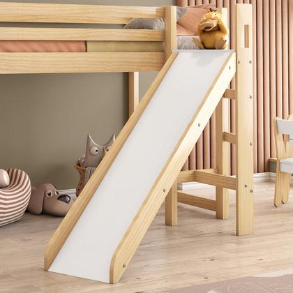 Imagem de Cama Alta Infantil Divertida com Escorregador Transversal Casatema Branco/Natural