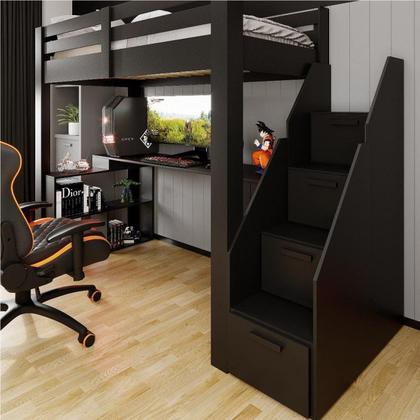 Imagem de Cama Alta Infantil/juvenil Star Plus Office Multifuncional Casatema MadeiraOriginals