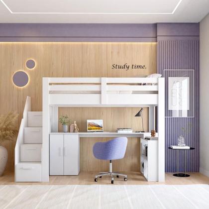 Imagem de Cama Alta Juvenil Star Plus Office Multifuncional Branco - Casatema