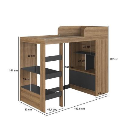 Imagem de Cama Alta Multifuncional Com Nichos E Escrivaninha Marrom