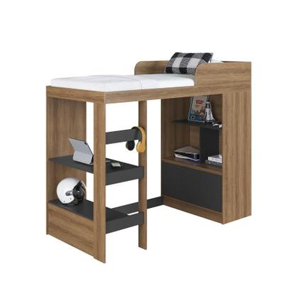 Imagem de Cama Alta Multifuncional Com Nichos E Escrivaninha Marrom