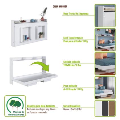 Imagem de Cama Articulada Solteiro Horizontal com 2 Nichos 1 Prateleira CH1080 80cm Mel - Art In Móveis