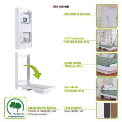 Imagem de Cama Articulada Solteiro Vertical com 2 Nichos CV1080 80cm Branco - Art In Móveis