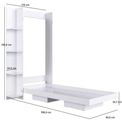 Imagem de Cama Articulada Solteiro Vertical com 4 Prateleiras e 2 Nichos CV1085 80cm Branco - Art In Móveis