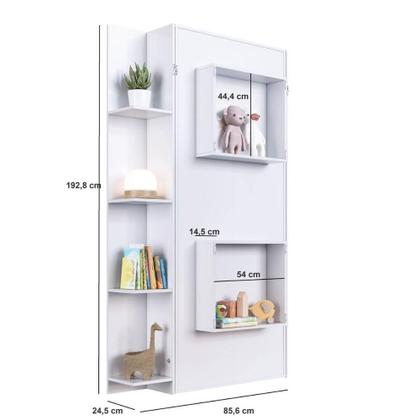 Imagem de Cama Articulada Solteiro Vertical com 4 Prateleiras e 2 Nichos CV1085 80cm Branco - Art In Móveis