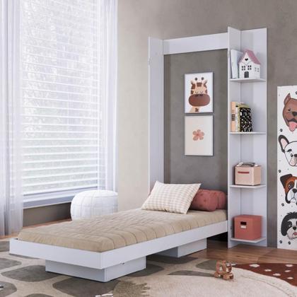 Imagem de Cama Articulada Solteiro Vertical com 4 Prateleiras e 2 Nichos CV1085 80cm Branco - Art In Móveis