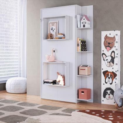 Imagem de Cama Articulada Solteiro Vertical com 4 Prateleiras e 2 Nichos CV1085 80cm Branco - Art In Móveis