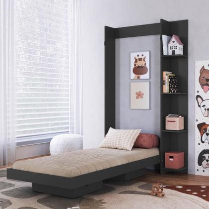 Imagem de Cama Articulada Solteiro Vertical com 4 Prateleiras e 2 Nichos CV1085 80cm Grafite - Art In Móveis