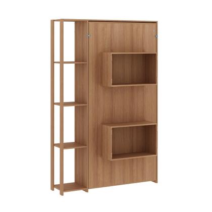 Imagem de Cama Articulada Vertical Solteiro de Parede com 4 Prateleiras e 2 Nichos MDP Amêndoa Até 110kg Tecnomobili