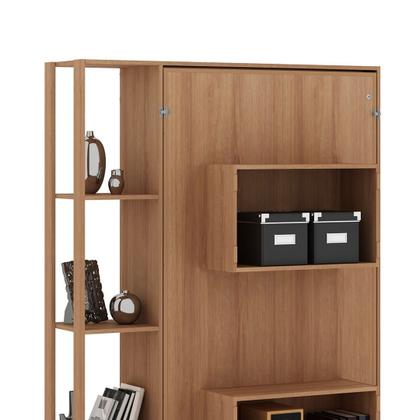 Imagem de Cama Articulada Vertical Solteiro de Parede com 4 Prateleiras e 2 Nichos MDP Amêndoa Até 110kg Tecnomobili