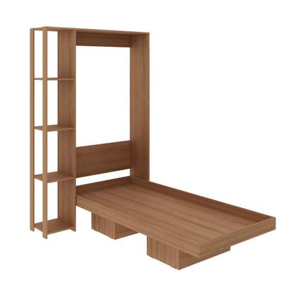 Imagem de Cama Articulada Vertical Solteiro de Parede com 4 Prateleiras e 2 Nichos MDP Amêndoa Até 110kg Tecnomobili