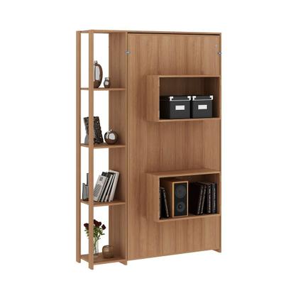 Imagem de Cama Articulada Vertical Solteiro de Parede com 4 Prateleiras e 2 Nichos MDP Amêndoa Até 110kg Tecnomobili