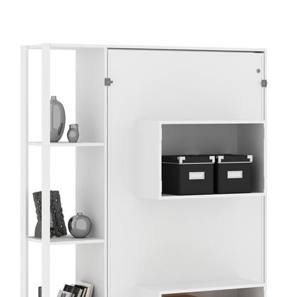 Imagem de Cama Articulada Vertical Solteiro de Parede com 4 Prateleiras e 2 Nichos MDP Branco Até 110kg Tecnomobili