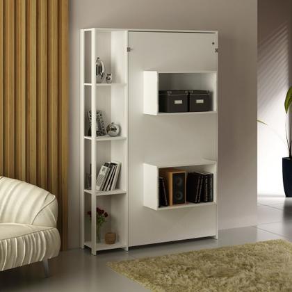 Imagem de Cama Articulada Vertical Solteiro de Parede com 4 Prateleiras e 2 Nichos MDP Branco Até 110kg Tecnomobili