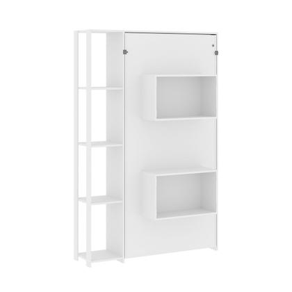Imagem de Cama Articulada Vertical Solteiro de Parede com 4 Prateleiras e 2 Nichos MDP Branco Até 110kg Tecnomobili