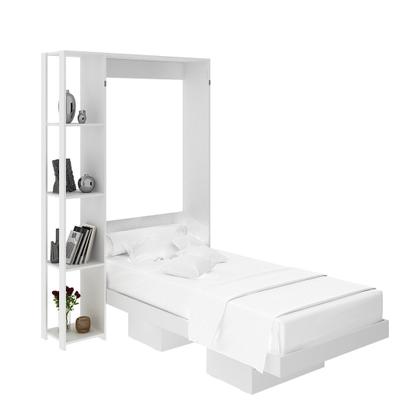 Imagem de Cama Articulada Vertical Solteiro de Parede com 4 Prateleiras e 2 Nichos MDP Branco Até 110kg Tecnomobili