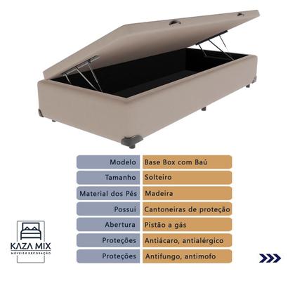 Imagem de Cama Baú Solteiro Bege+Colchão Airtech Molas Ortobom