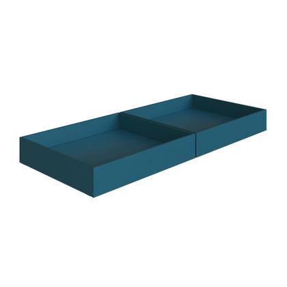 Imagem de Cama Beliche Infantil Bicama Menino Menina 2,32m com Escada, Nichos e Gavetas com Rodas Aveiro com Azul