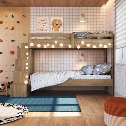 Imagem de Cama Beliche Infantil com Escada e Nichos Marrom