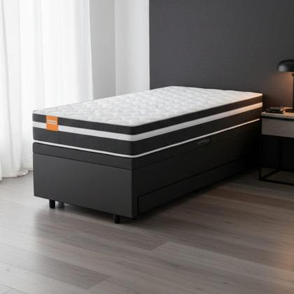Imagem de Cama Bibox Baú com Colchão Qatar Solteiro e Cama Auxiliar Conjugada 88x188x69cm Bela