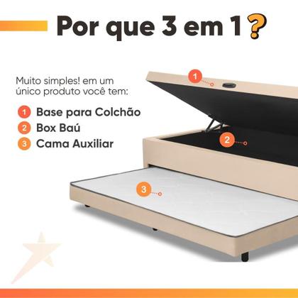 Imagem de Cama Bibox Baú com Colchão Real Solteiro e Cama Auxiliar Conjugada 88x188x73cm Bela