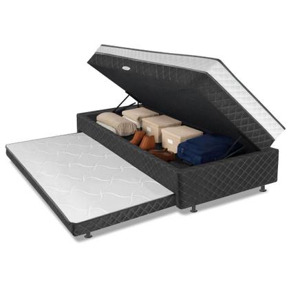 Imagem de Cama Bibox Com Baú Solteiro Ortopédica Com Cama Auxiliar Conjugada 88x188x51cm Gabi Cinza/branco