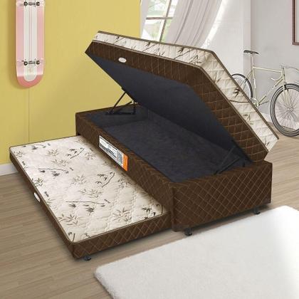 Imagem de Cama Bibox Solteiro Base em Cima Baú e Cama Auxiliar em MDF-MDP Branco RR Colchões