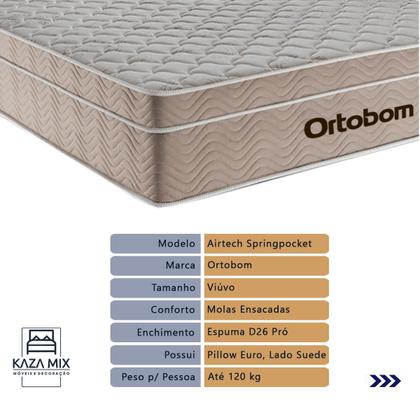 Imagem de Cama + Box Airtech Colchão Ortobom Viúva 128cm SpringPocket