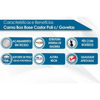 Imagem de Cama Box Base c/Gavetas King Poli Tecido White (193x27-c/4 Gavs) - Castor