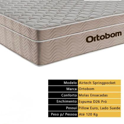 Imagem de Cama Box Baú Airtech Casal + Colchão de Molas Ensacadas - Ortobom - Spring - 138x188x60cm