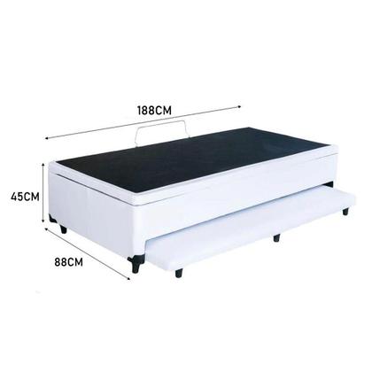 Imagem de Cama Box Baú Auxiliar Solteiro Sintético Espuma 8cm 88x188x45 Branco