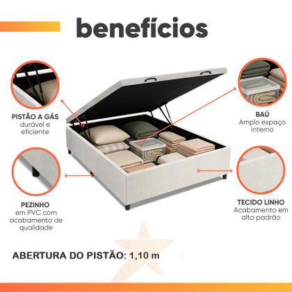 Imagem de Cama Box Baú Base Casal para Colchão de 1,38m Linho Branco Prince