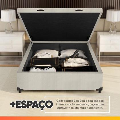 Imagem de Cama Box Baú Base Casal para Colchão de 1,38m Linho Branco Prince